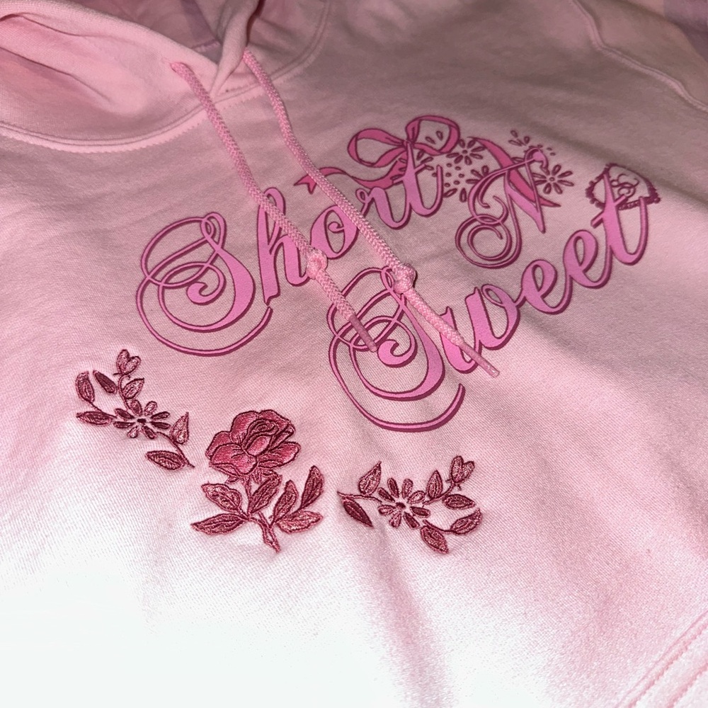 Sabrina Carpenter Short N’ Sweet Tour Dates Pink Hoodie w Embroidery